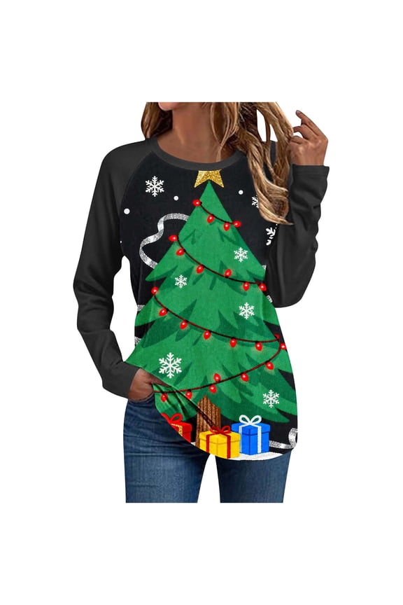 My Items Talove Long Sleeve Shirts for Women Graphic Printed Sweatshirt Women Fall Clothes Ladies Shirts Womens Tops Trendy Fall 2025 Christmas Shirts