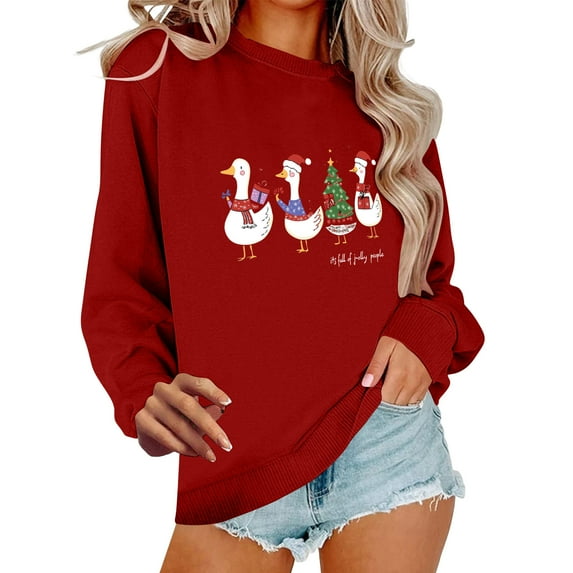 My Items Talove Long Sleeve Shirts for Women Graphic Printed Sweatshirt Women Fall Clothes Round Neck Tunic Blouses Womens Tops Trendy 2025 Christmas Shirts