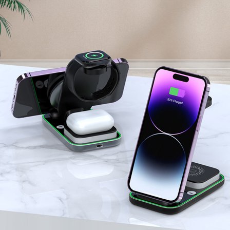 Items Viflosae Smart 15W Wireless Fast Charging Mobile Phone Watch Earphone Night Light 4 In 1 Wireless Charger Supports Android And IOS Mobile Phone Bracket Electronics Gadgets