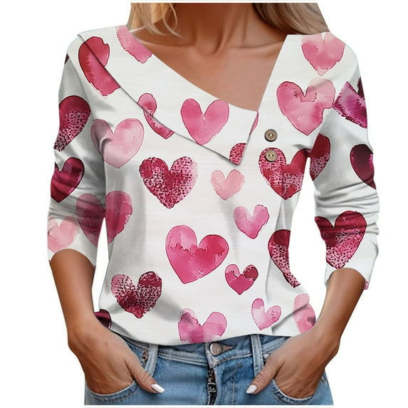 SHE IS My Items Womens Long Sleeve T Shirts V Neck Cotton Womens Tops Dressy Casual 3/4 Length Sleeve Womens Tops Plus Size White Vintage Shirts for Women 1920s