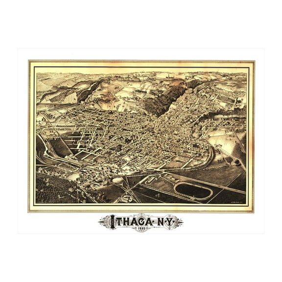Ithaca Art, 1882 Vintage Map of Ithaca New York, NY History Wall Decor Gift, Old Ithaca Map - 36" x 24" Unframed Print