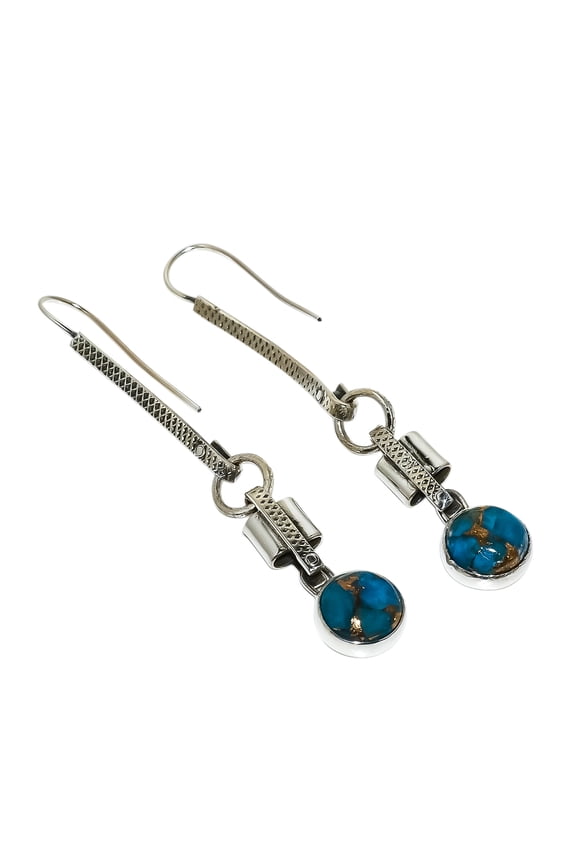 Ithaka Peak Copper Blue Turquoise 925 Silver Earring Size 2.76", Dangle Handmade Earring, Stabilized Turquoise Earring, Blue Earring, Gemstone Earring