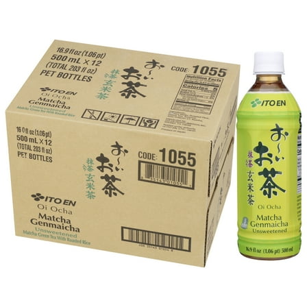 Ito En Oi Ocha Genmaicha Green Tea, Unsweetened Bottled Tea, 16.9 fl oz, 12 pack