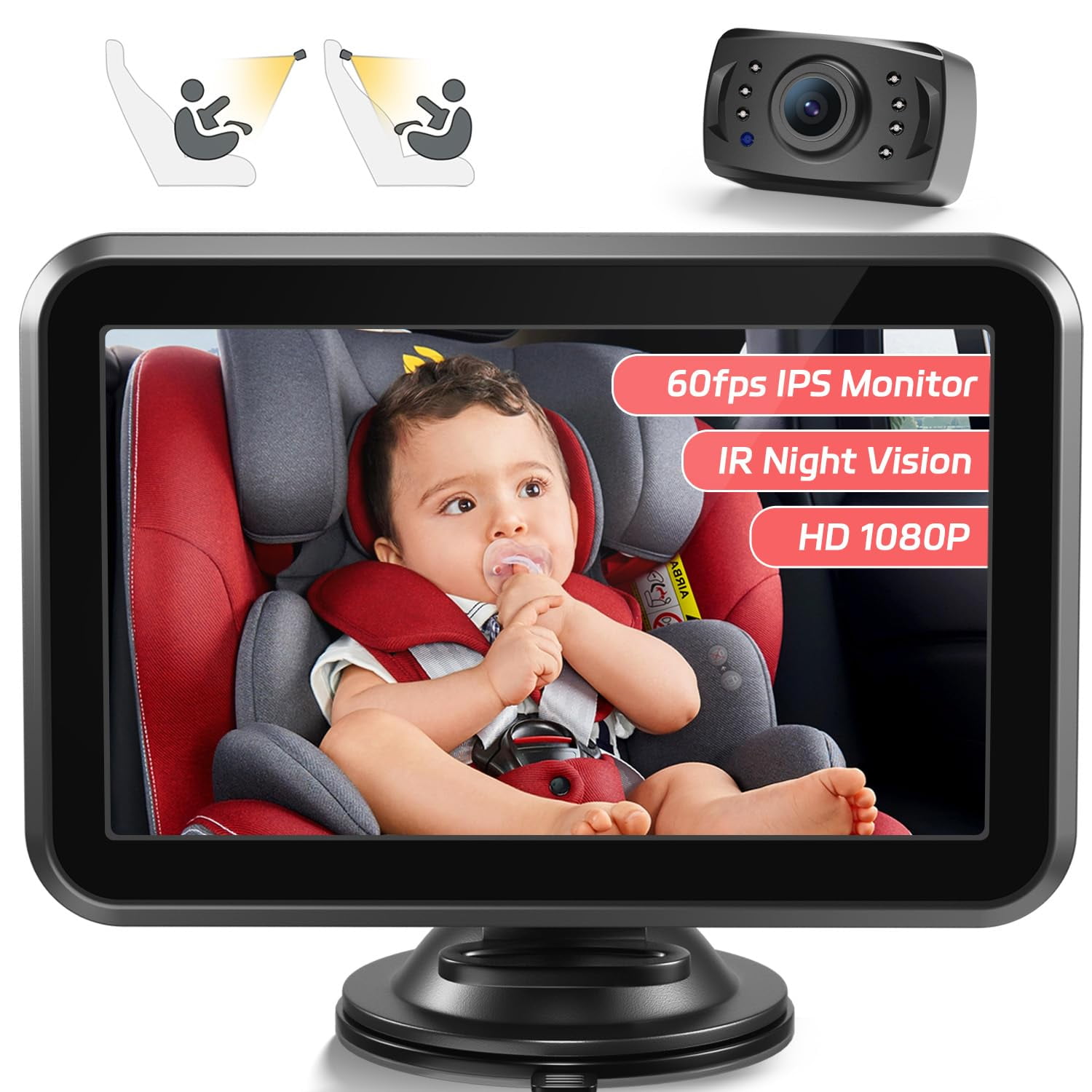 Itomoro Baby Car Camera, 4.3'' 1080P Night Vision Car Baby Monitor with