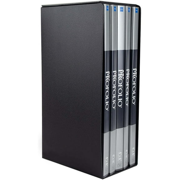Itoya OL-120LY Art Profolio Photo Album Library Box Set of 5 Albums Within Storage Sleeve Black