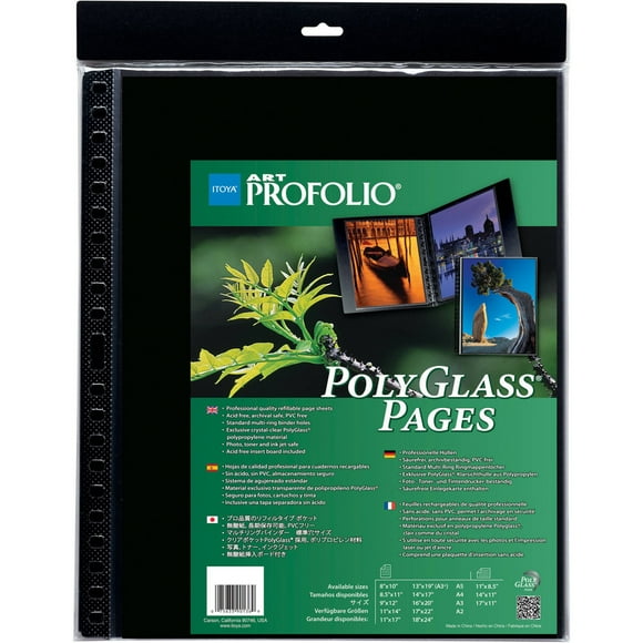 Itoya 11.7x16.5" A3 Size PolyGlass Refill Pages for Art Profolio Multi-Ring Binder, 10 Pages per Pack