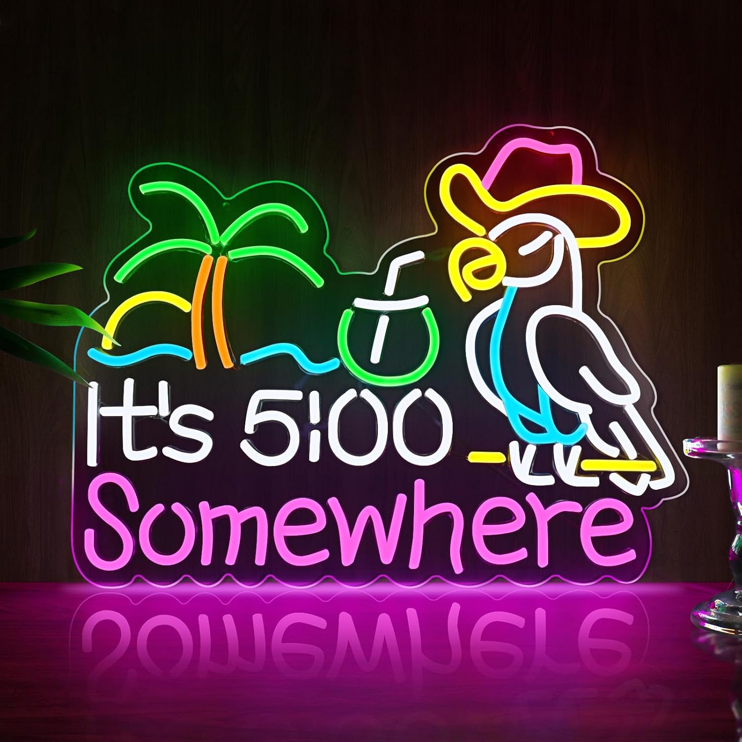 Its 5 00 O'clock Some Where Neon Signs for Wall Decor, Parrot Dimmable ...