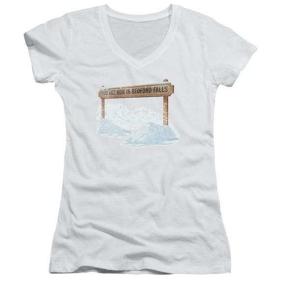 Its A Wonderful Life Bedford Falls Junior Women's V-Neck T-Shirt White