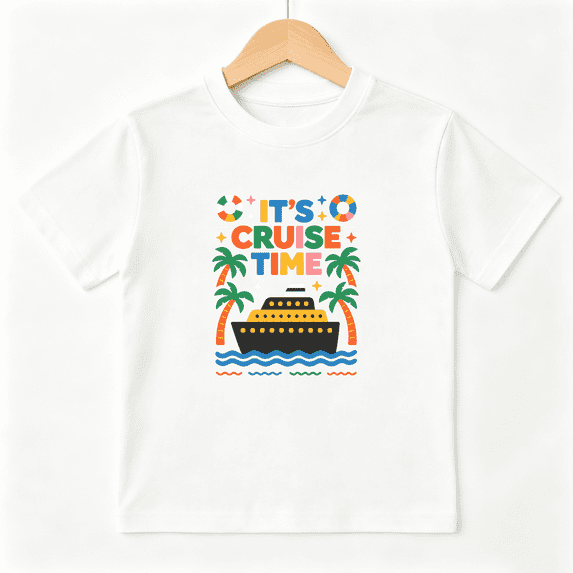 Its Cruise Time Beach Girls Graphic Tee, Summer Cruise Ship 100% Cotton Kids Short Sleeve T-Shirt