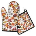 thumbnail image 1 of Its Fall Yall Leaves Pattern Kitchen Oven Mitt and Pot Holder Sets 2 Pcs for Baking, Cooking and Grilling, Heat Resistant Up To 392 °F, 1 of 7