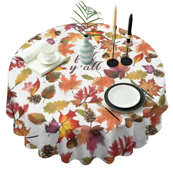 Its Fall Yall Leaves Pattern Round Tablecloth 60" X 60",Wrinkle Wipeable Table Cloth for Kitchen Dining Room Picnic Patio Party