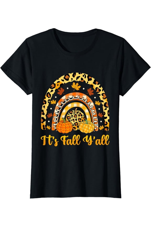 Its Fall Yall Leopard Pumpkin Autumn Fall Thanksgiving Women T-Shirt
