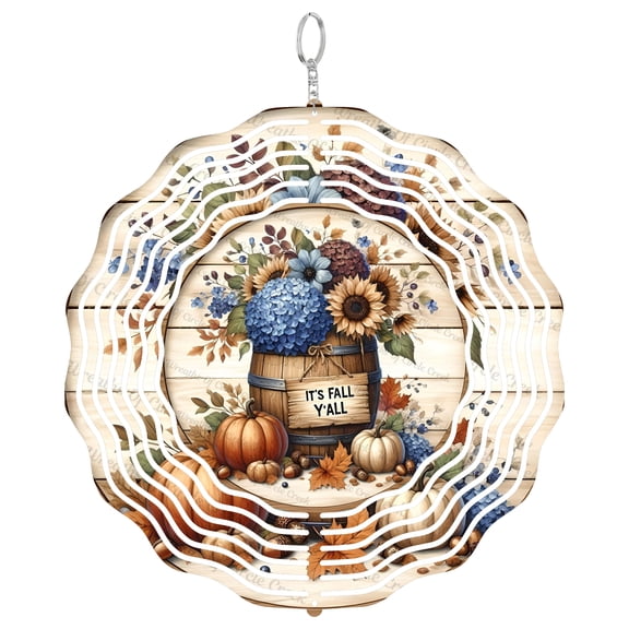 Its Fall Yall Rustic Barrel Pumpkins 3D Wind Spinner, UV Printed Tinplate, Autumn Farmhouse Decor, Porch Art, Ro