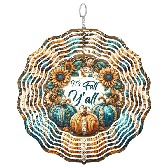Its Fall Yall Sunflowers Stained Glass Suncatcher, UV Printed Tinplate Round, Blue Orange Foliage Decor, Autumn Gift,
