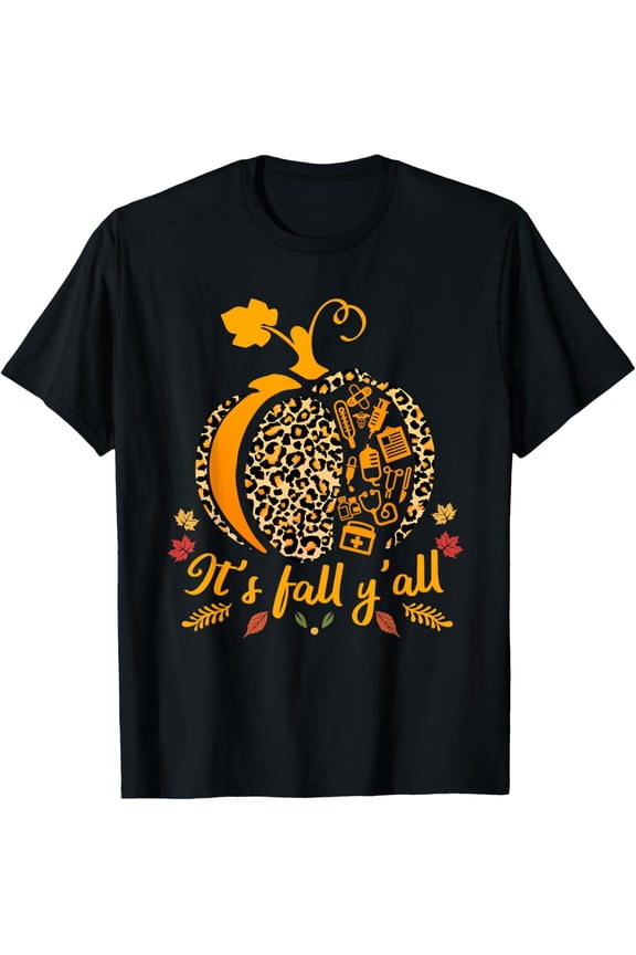 Its Fall yall Fall Nurse Scrub Tops Leopard Pumpkin Nurse T-Shirt