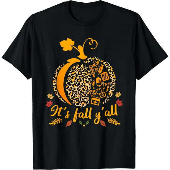 Its Fall yall Fall Nurse Scrub Tops Leopard Pumpkin Nurse T-Shirt