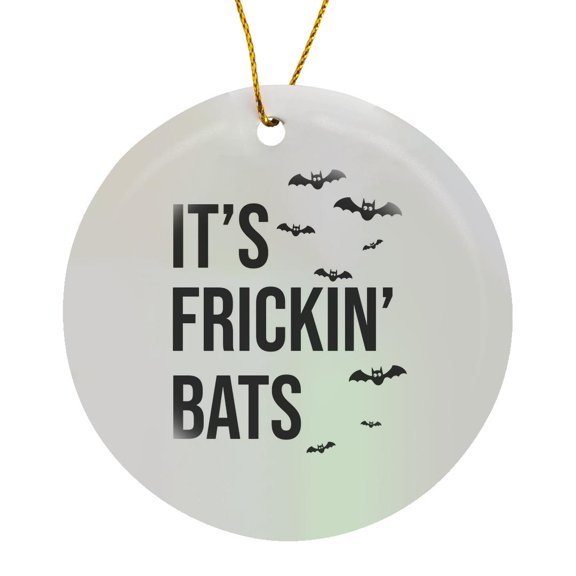 3drose, Its Frickin Bats. 8 Bats Flying. Black Lettering on White Background., Circle Porcelain Ornament