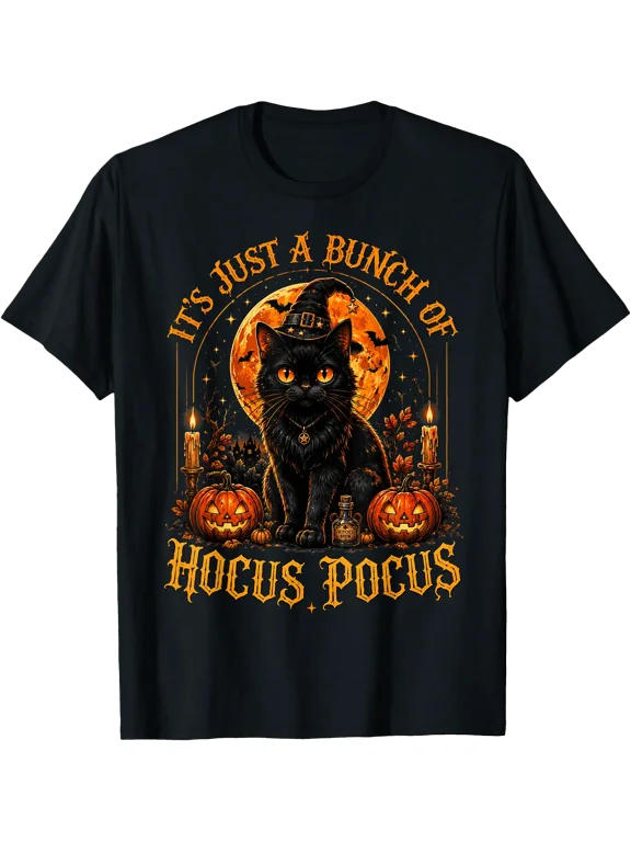 Its Just A Bunch of Hocus Pocus Black Cat Witch Halloween T-Shirt