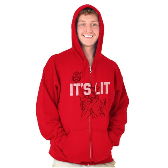 Its Lit Statue of Liberty US 4th July Unisex Fleece Graphic Zip Up Hoodie Brisco Brands 2X