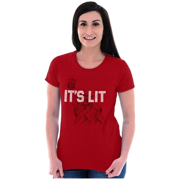 Its Lit Statue of Liberty US 4th July Womens Slim Fit Graphic Tee Brisco Brands X