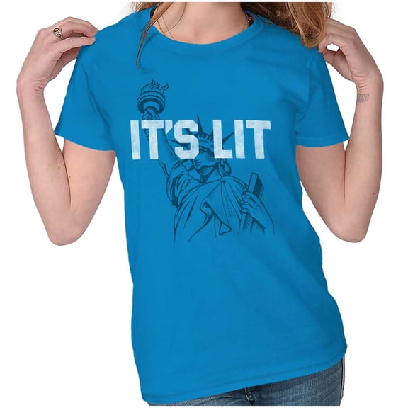 Its Lit Statue of Liberty US 4th July Womens Slim Fit Graphic Tee Brisco Brands S