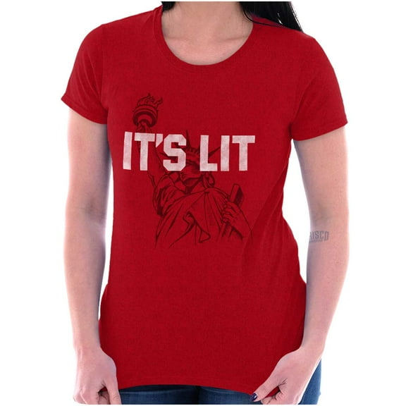 Its Lit Statue of Liberty US 4th July Womens Slim Fit Graphic Tee Brisco Brands S