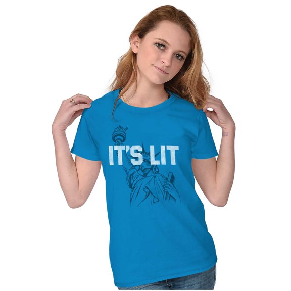 Its Lit Statue of Liberty US 4th July Womens Slim Fit Graphic Tee Brisco Brands X