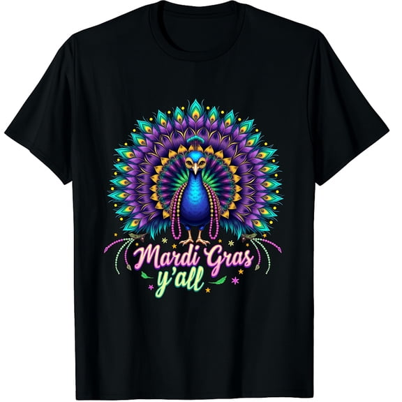 Its Mardi Gras Y'all Peacock Costume Mardi Gras Graphic Crew Neck Short Sleeve T-Shirts (Men's, Women's)