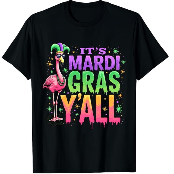 Its Mardi Gras Yall Mardi Gras Graphic Crew Neck Short Sleeve T-Shirts (Men's, Women's)