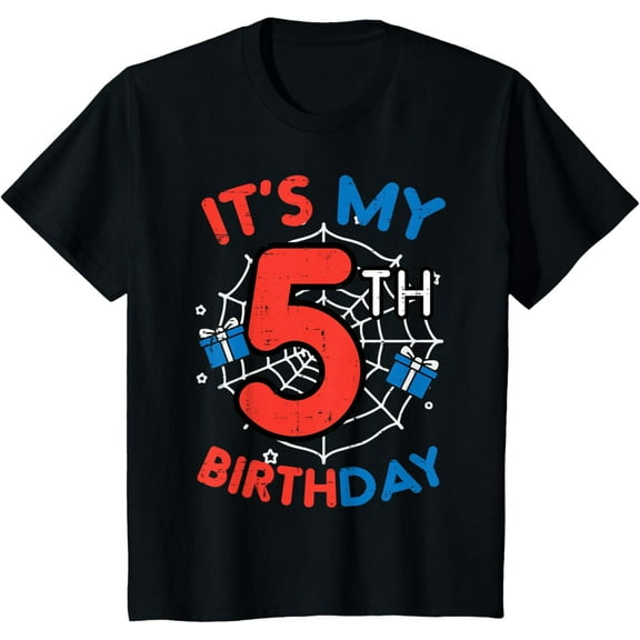 Its My 5th Birthday Spider Web 5 Year Old Bday Boys Kids T-Shirt