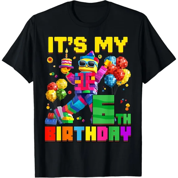 Its My 6th Sixth Birthday Building Brick 6 Years Old Boys T-Shirt Gift for Dad,