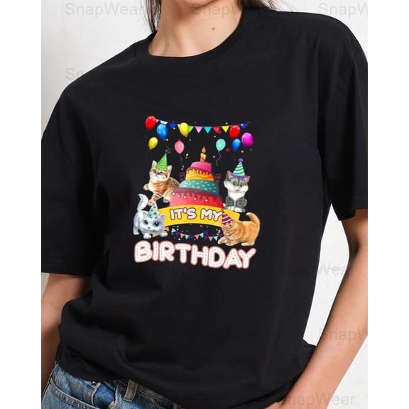 Its My Birthday Cat Kitten Party Day Celebration Feline Kids Funny T-Shirt Unisex, up to 5XL