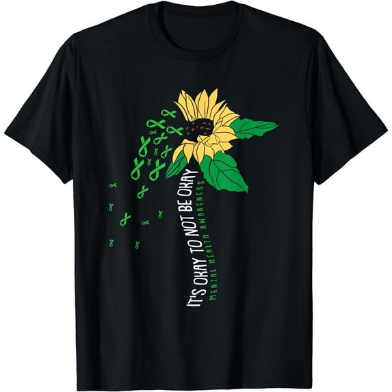 Its Ok Not To Be Ok Mental Health Awareness Sunflower Ribbon T-Shirt Black Large