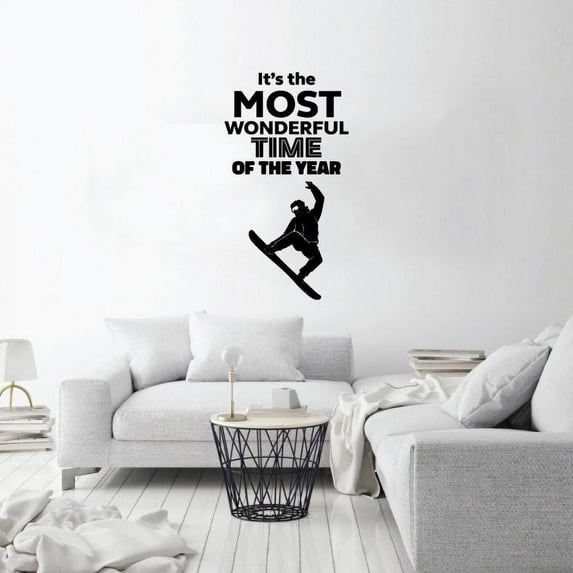 Its The Most Wonderful Time Of The Year - SnowBoarding Quote Snowboarder Silhouette Vinyl Wall Sticker Art Decal Girls Boys Kids Room Design Bedroom Winter Activity Decoration Size (40x18 inch)