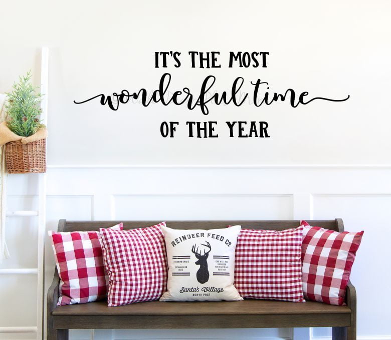 Its The Most Wonderful Time of Year Christmas Quotes Wall Decor - Winter Quote Decals for Walls - Holiday Vinyl Wall Art Decal - Christmas Art Sticker Inspirational Vinyl Decals - 36x11 Inch, Black
