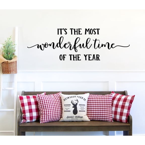 Its The Most Wonderful Time of Year Christmas Quotes Wall Decor - Winter Quote Decals for Walls - Holiday Vinyl Wall Art Decal - Christmas Art Sticker Inspirational Vinyl Decals - 36x11 Inch, Black