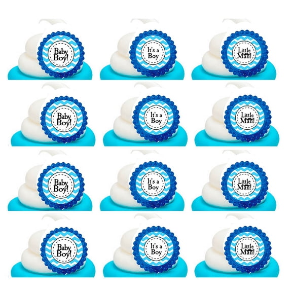Its a Boy Baby Boy Little Man Easy Toppers Cupcake Decoration Rings -12pk