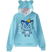 BYFGTFPQ ItsFunneh Krew District Hoodie Cartoon Anime Print Cat Ear Sweatshirt Kids Adult Pullover Clothes
