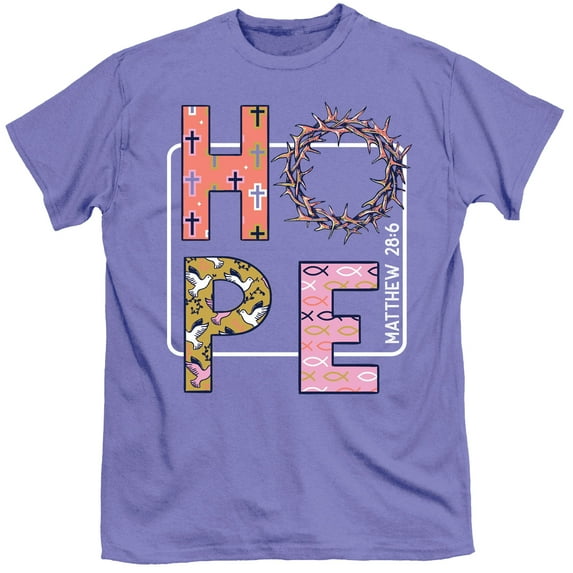 Itsa Girl Thing Easter Hope Matthew 28:6 Christian Adult Womens Short Sleeve T-Shirt, Violet- 2XL