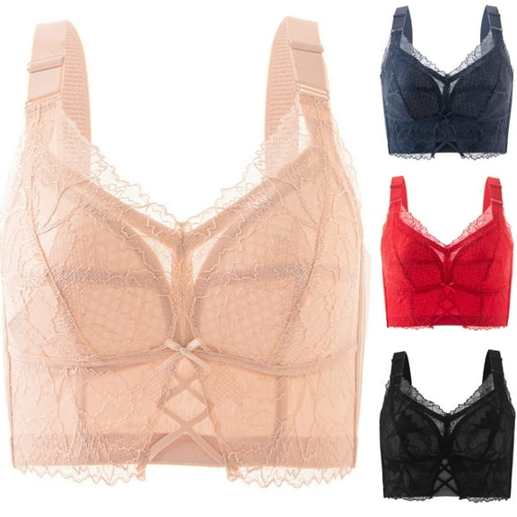 Itsame 1PC Bras for Women's Full Support Everyday Casual Bra Set Tie Back Wireless Comfort Bralette Red Size 4XL