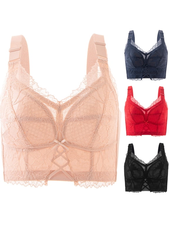 1PC Bras for Women's Full Support Everyday Casual Bra Set Tie Back Wireless Comfort Bralette Red Size 4XL