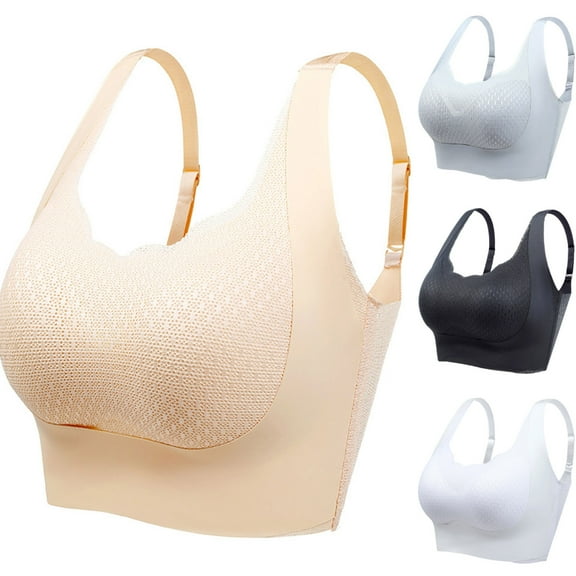 Itsame 1PC Bras for Women's Full Support Everyday Casual Bra Set Tie Front Wireless Comfort Bralette Beige Size L