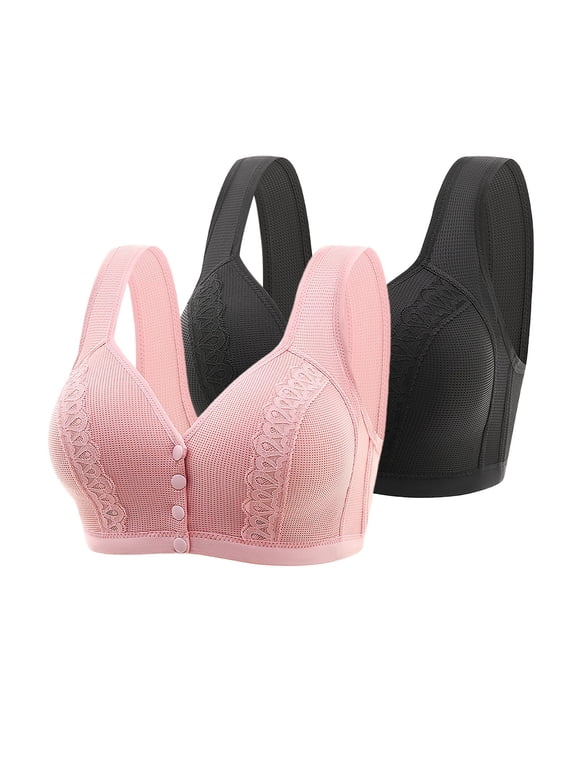 2 Pack Everyday Casual Bra Set Womens Full Support Bra Tie Back Wireless Comfort Bralette Pink Size 36