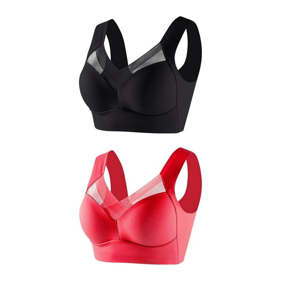 Itsame 2PC Bras for Women's Full Support Everyday Casual Bra Set Solid Color Tie Front Wireless Comfort Bralette Black Size 2XL
