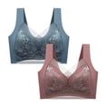 thumbnail image 1 of Itsame 2PC Bras for Women's Full Support Everyday Casual Bra Set Tie Front Wireless Comfort Bralette Blue Size XL, 1 of 8