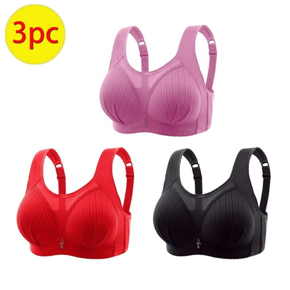 Itsame 3 Pack Everyday Casual Bra Set Womens Full Support Bra Wireless Comfort Bralette Black Size L