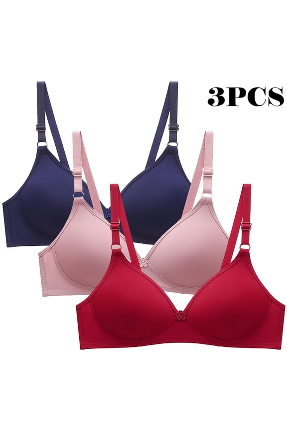 3 Pack Everyday Sports Bra Set womens Full Support Bra Two Row Buckle Wireless Comfort Bralette Set Multicolor Size M
