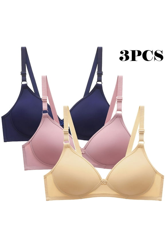 3 Pack Everyday Sports Bra Set womens Full Support Bra Two Row Buckle Wireless Comfort Bralette Set Multicolor Size M