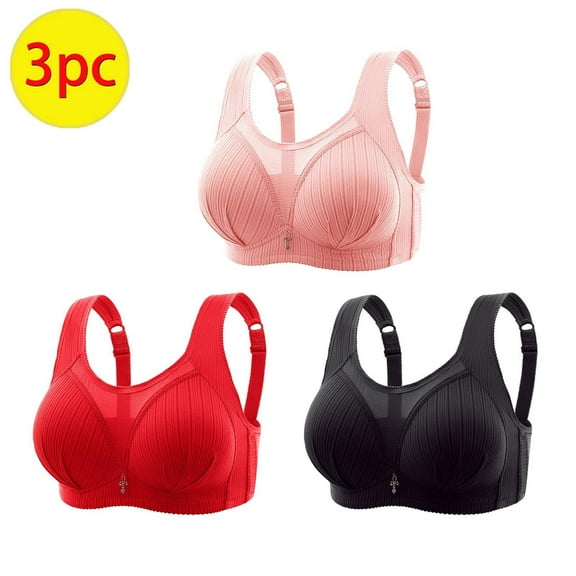 Itsame 3PC Bras for Women's Full Support Everyday Casual Bra Set Wireless Comfort Bralette Red Size 3XL