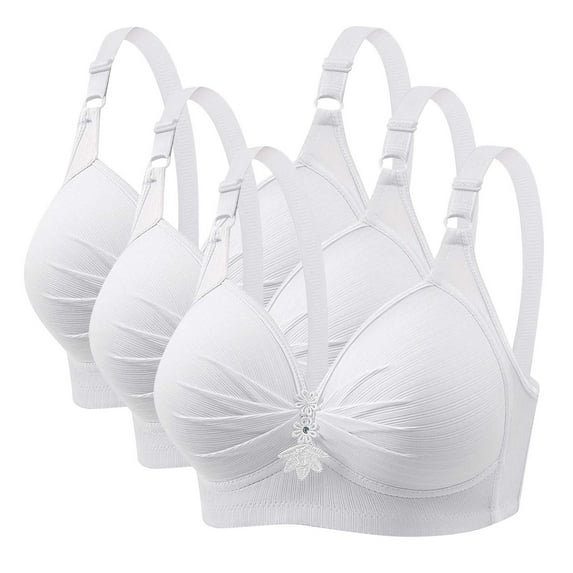 Itsame 3PC Bras for Women's Full Support Everyday Sports Bra Set Breathable Wireless Comfort Bralette Set White Size XL